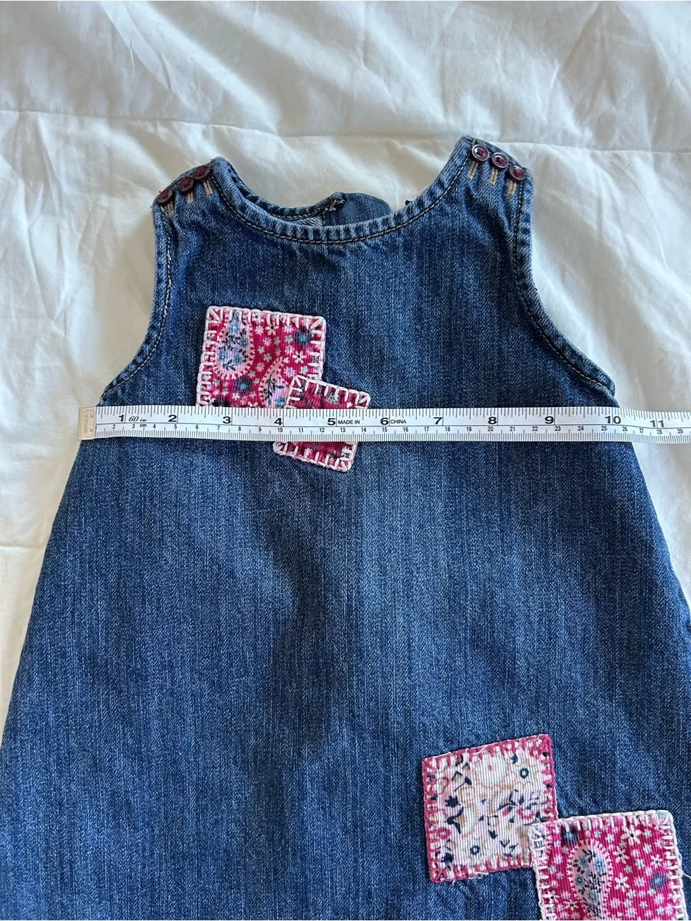 Vintage GAP Toddler Denim Dress with Pink Embroidered Patches